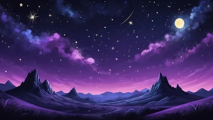 Rolgordijnen Purple theme texture of a dark starry night sky kids illustration concept background quirky from Generative AI © SevenThreeSky
