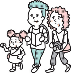 外国人観光客のイラスト_家族