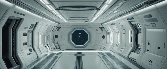Space station or spaceship scifi style corridor or room. . Ultra modern sci-fi design colourful background