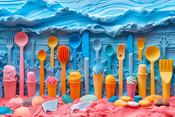 Sea of Creativity Colorful Utensils and Ice Creams
