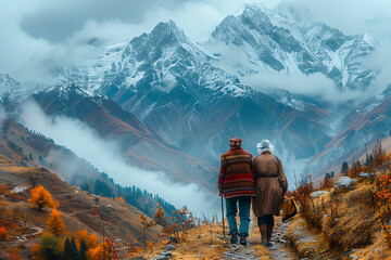 Walking Together Towards the Majestic Snowy Mountains