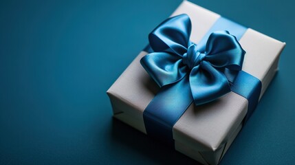 ribbon and bow on a blue gift box set against a blue background
