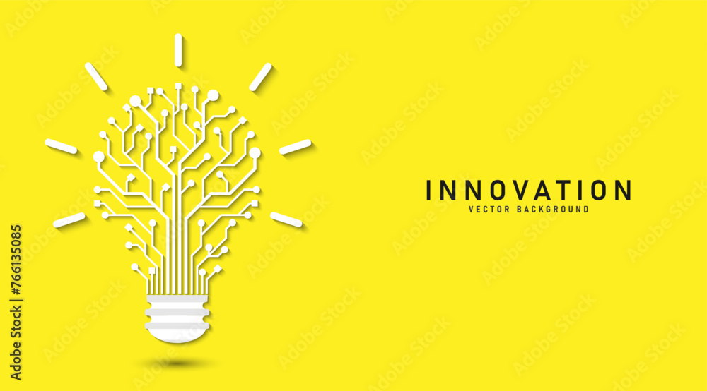 Leinwandbilder innovation. idea and solution technology concept. a light bulb from dot circuit board on the yellow 