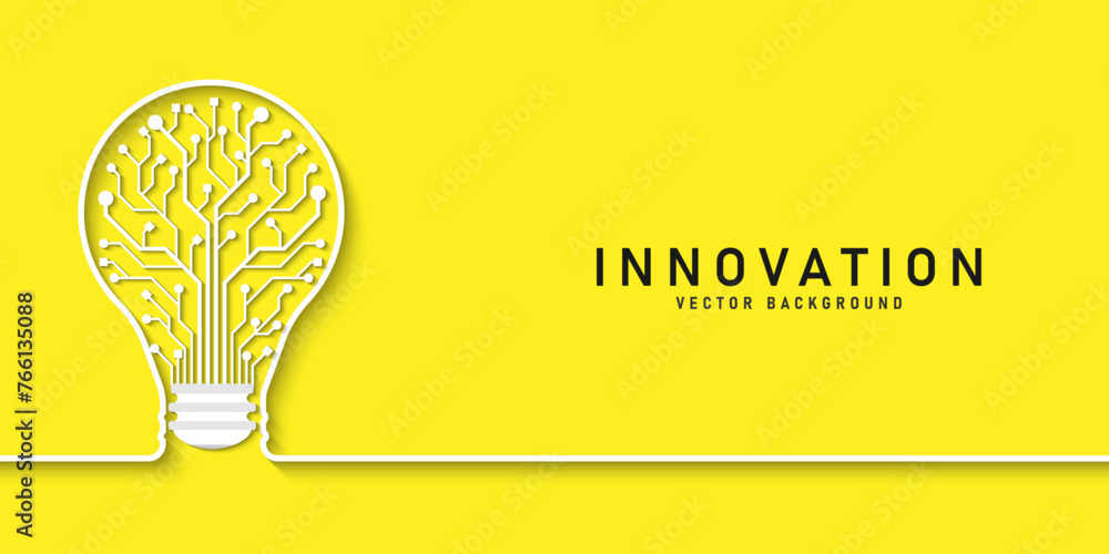Aufkleber innovation. idea and solution technology concept. a light bulb from dot circuit board on the yellow 
