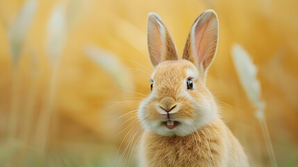 Obraz premium Cute brown pet rabbit smiling and laughing, isolated with copy space for easter background