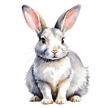 Rabbit, watercolor style, isolated on transparent background