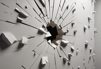 Abstract 3d render of broken wall colourful background