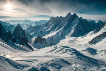 Crédence de cuisine en verre imprimé Everest Majestic mountains unfolding in a panoramic display, their contours a symphony of form.