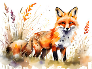 A red fox hiding in the grass watching your colorful illustrations