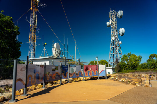 Wangaratta, Queensland, Australia - May 17, 2021: Telecommunications tower on top of the Mount Inkerman