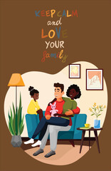 vector illustration of family day, where each family has its own activities, for example gathering in the same family room, holidays, sports with the family.