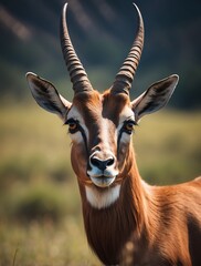 Vertical portrait of a fierce antelope looking at camera from Generative AI