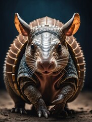 Vertical portrait of a fierce armadillo looking at camera from Generative AI