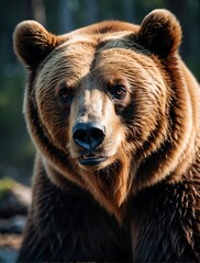 Vertical portrait of a fierce bear looking at camera from Generative AI