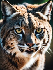 Vertical portrait of a fierce bobcat looking at camera from Generative AI