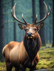 Vertical portrait of a fierce elk looking at camera from Generative AI