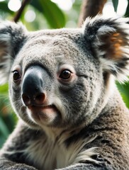 Vertical portrait of a fierce koala looking at camera from Generative AI
