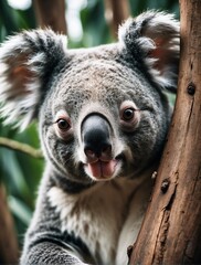 Vertical portrait of a fierce koala looking at camera from Generative AI