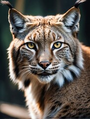 Vertical portrait of a fierce lynx looking at camera from Generative AI