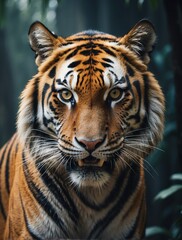 Vertical portrait of a fierce tiger looking at camera from Generative AI