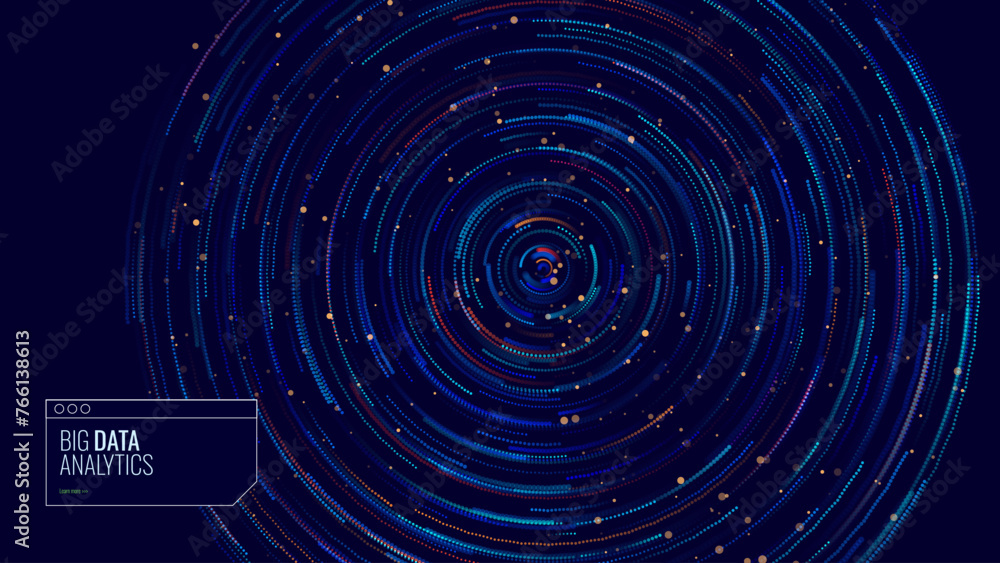 Leinwandbilder Big Data Visualization. Circular Particles With Trails Vortex. Futuristic Science or Finance Infographic Design. Complex Visual Data Background. Abstract Data Flowing. Vector Illustration.