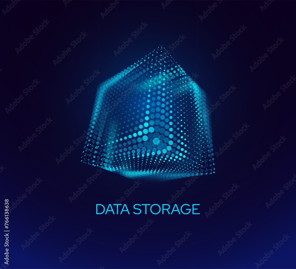 Fototapete Data Storage Technology Database Concept. Abstract HiTech Background with 3D Cube. Information Processing. Cloud Data Transfer. Vector Illustration.
