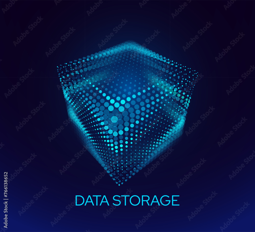 Fototapete Data Storage Technology Database Concept. Abstract HiTech Background with 3D Cube. Information Processing. Cloud Data Transfer. Vector Illustration.