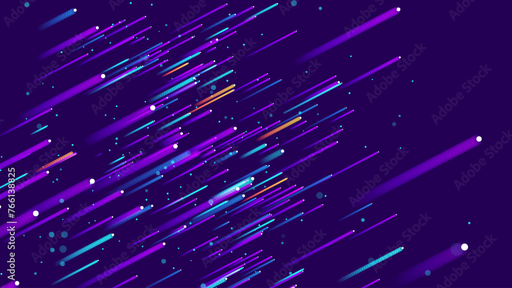 Poster Digital Data Flow Vector Background. Big Data Technology Lines. 5G Wireless Data Transmission. High Speed of Light Trails. Information Flow in Virtual Reality Cyberspace. Vector Illustration.