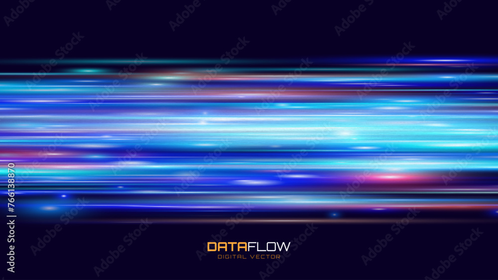 Fototapete Digital Data Flow Vector Background. Big Data Technology Lines. 5G Wireless Data Transmission. High Speed of Light Trails. Information Flow in Virtual Reality Cyberspace. Vector Illustration.