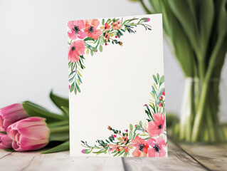 a mockup card with flower , flower invitation.