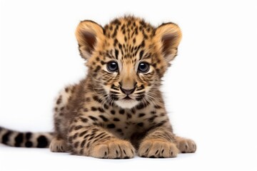 Fototapeta premium cute charming leopard cub on a white background. kitten, feline.