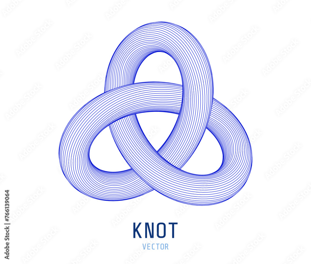 Poster 3D Trefoil Torus Knot Dynamic Round Shape. Abstract Modern Graphic Design Element. Geometric Symbol. Creative Vector Template. Impossible Circle Sign. Abstract Design, Impossible Object.