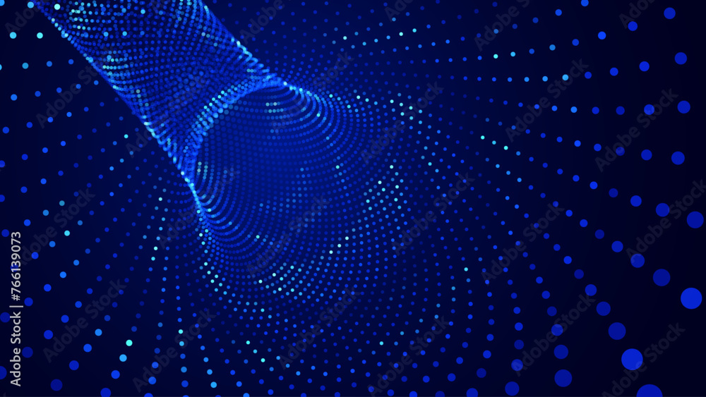 Leinwandbilder Blue Digital Tunnel or Wormhole. Wireframe Abstract Mesh with Hole. 3D Tunnel Grid Mesh. Blue Hi Tech Texture. Technology or Science Vector Illustation.