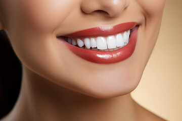 Fototapeta premium Close up Perfect smile showing white teeth of woman 
