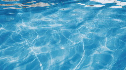 Swimming pool caustics ripple and flow with waves background. Blue water realistic texture. Summer...