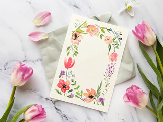 a mockup card with flower , flower invitation.