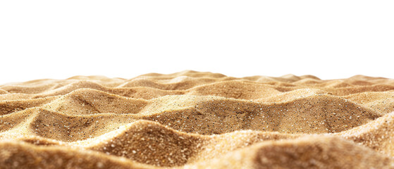 Close up of golden beach sand cut out. Isolated on transparent background.