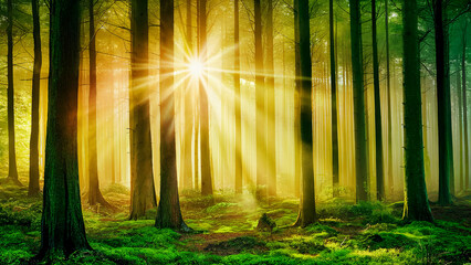 sun rays in the forest