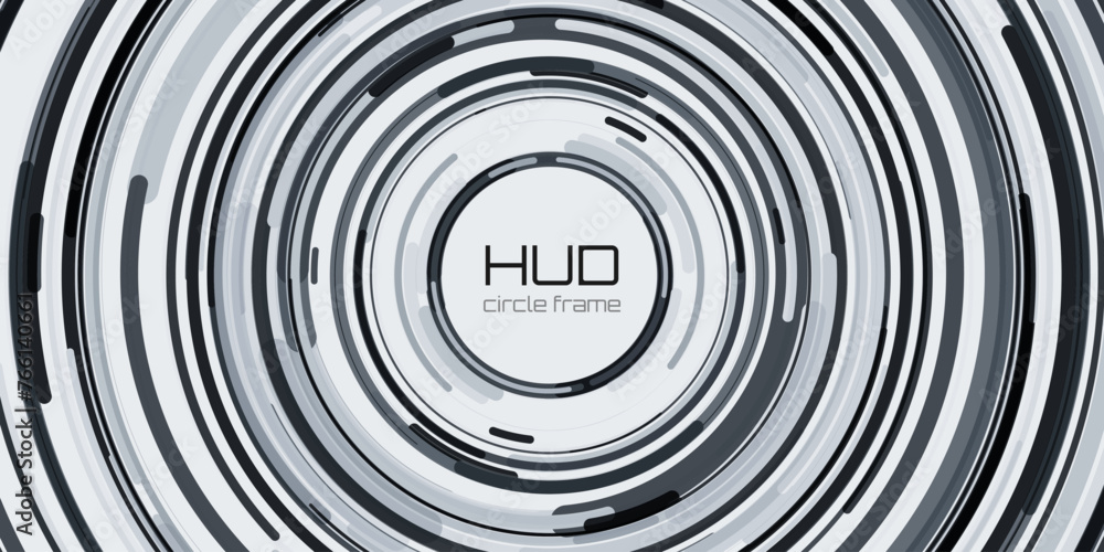 Fototapete UI Circular HUD Screen Tech System Innovation Concept Background. Abstract Hi-Tech Circular Pattern Vector Backdrop. Round Colorful Arcs. Moving Circles Vector Illustration. Radial Speed Lines.