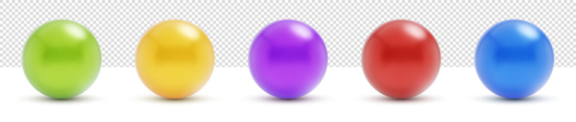 Set of Colorful Glossy Spheres isolated on Transparent White Background. Toy Balls. Vector Illustration.