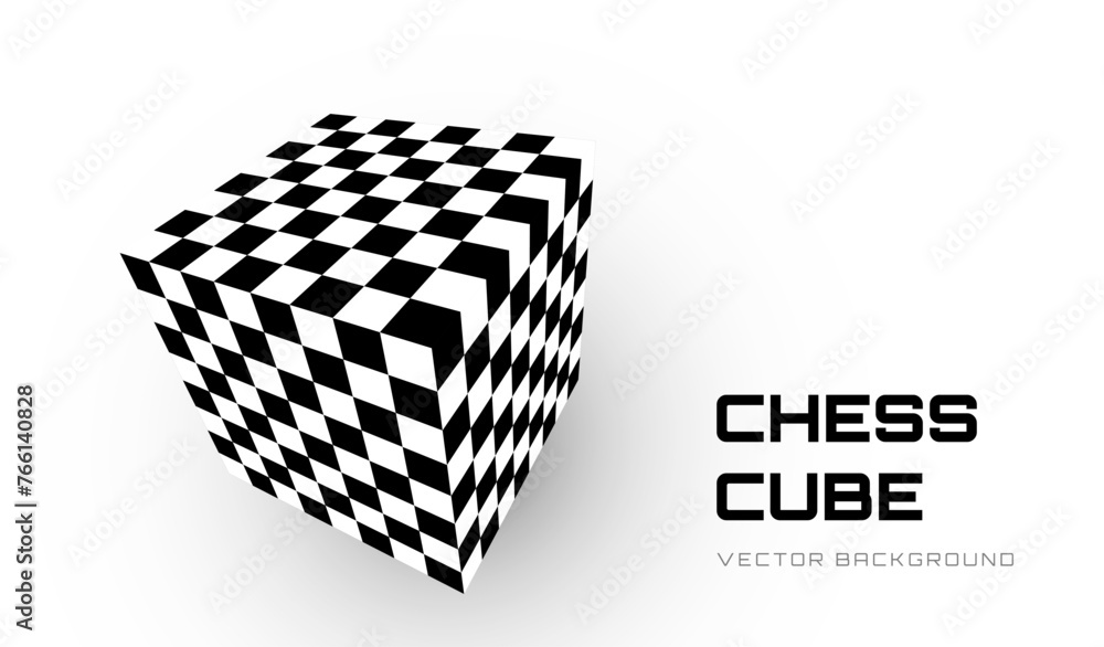Aufkleber 3D Cube Geometry Checkered Pattern. Chess Cube isolated on White Background. Vector Illustration.
