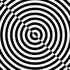 Black and White Optical Illusion Circles. Swirl Hypnotize Lines. Vertigo Geometric Background. Rotating Stripes Round Pattern. Trippy Optical Illusion Lines. Vector Illustration.