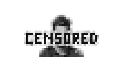 Pixel Man Censored Sign. Black Censor Bar Concept. Privacy Concept. Human Head With Pixelated Face. Personal Data Security Vector Illustration. Random Avatar.