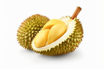 Durian fruit on a white background. a tropical, fragrant fruit with a flesh similar to custard.