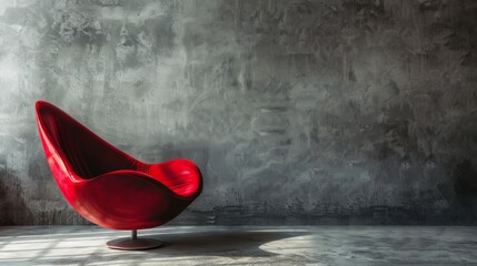 Fashionable red designer armchair on a grey background. This piece of seating furniture exudes contemporary elegance.