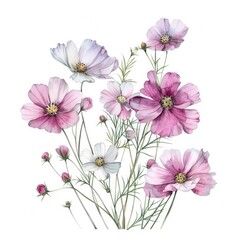 Obraz na płótnie Canvas Watercolor cyclamen clipart with delicate pink and white blooms , on white background