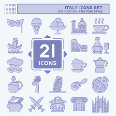 Icon Set Italy. suitable for education symbol. two tone style. simple design editable. design template vector. simple illustration