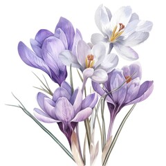 Watercolor iris clipart with intricate purple and blue blooms , on white background