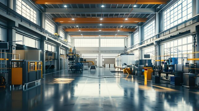 A modern industrial factory interior with state-of-the-art machinery and equipment, perfect for adding a high-tech and industrial look to designs.