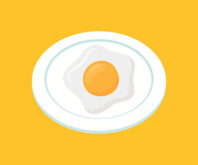 Fried Egg on Plate for Breakfast Meal Vector Illustration